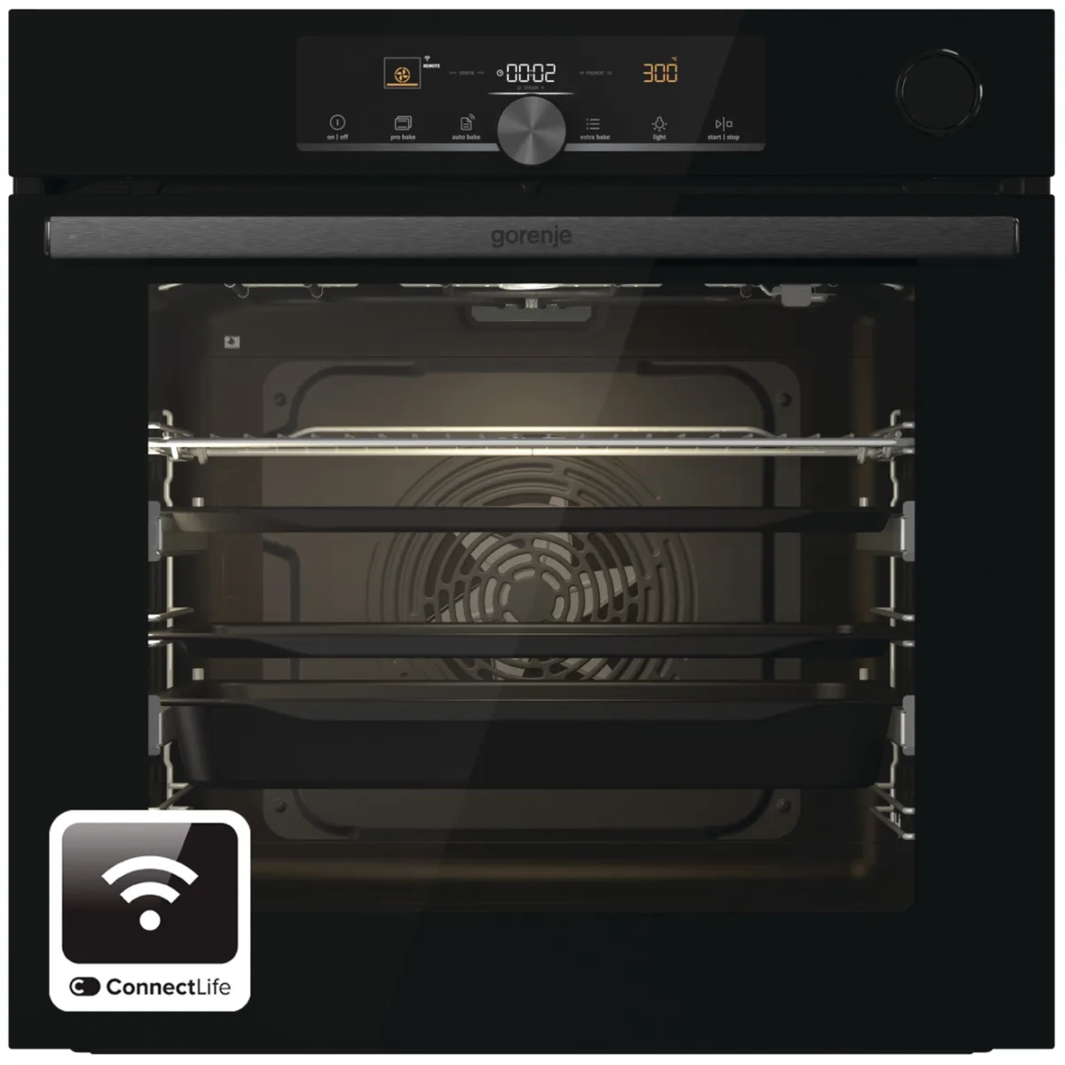 Духова шафа Gorenje електрична 77л A+ з Wi-Fi чорна для випікання і готування з функцією парового очищення
