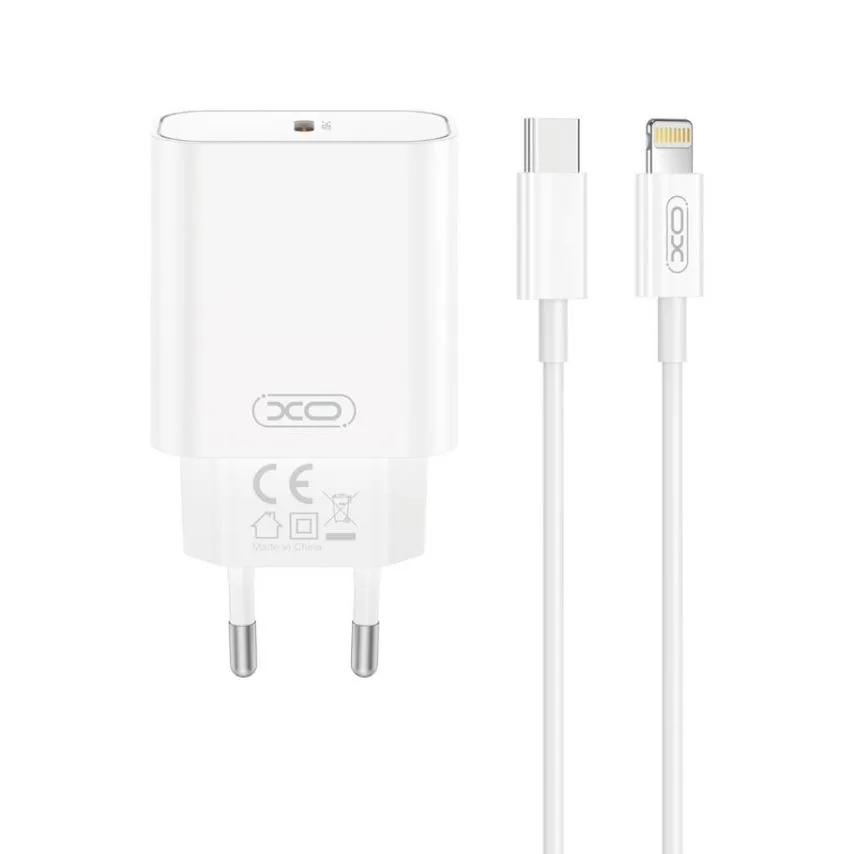 Мережевий зарядний пристрій XO 20W PC 81,6х43,4х26,8 мм Білий Type-C to Lightning