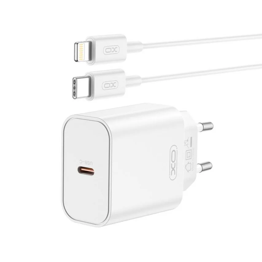 Мережевий зарядний пристрій XO 20W PC 81,6х43,4х26,8 мм Білий Type-C to Lightning