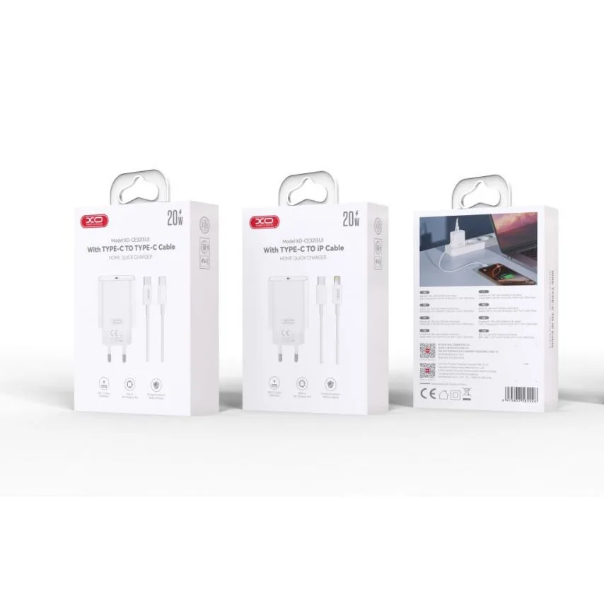 Мережевий зарядний пристрій XO 20W PC 81,6х43,4х26,8 мм Білий Type-C to Lightning