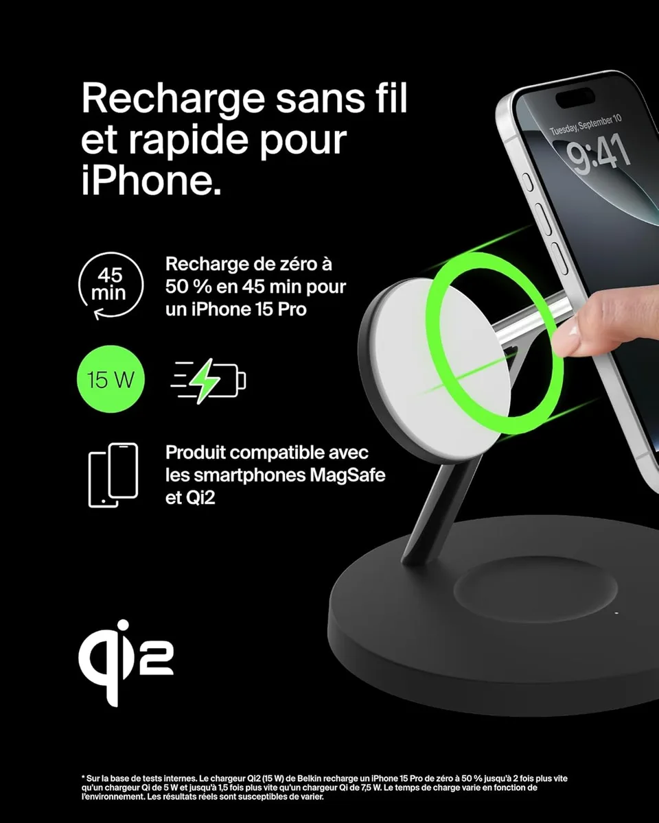 Зарядний пристрій бездротовий Belkin 3в1 Magnetic Pad Qi2 15Вт, чорний
