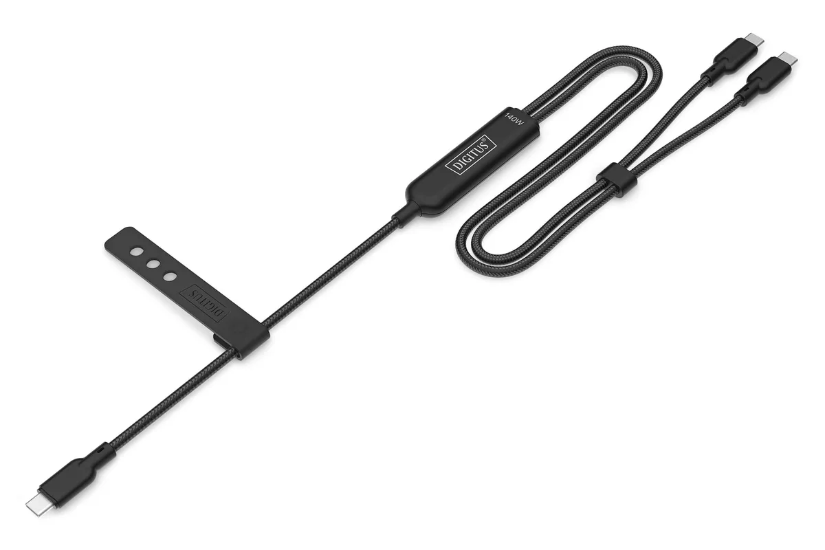 Кабель DIGITUS USB-C > 2xUSB-C заряджання/синхронізації, USB 2.0, 140W, 1.8м, чорний