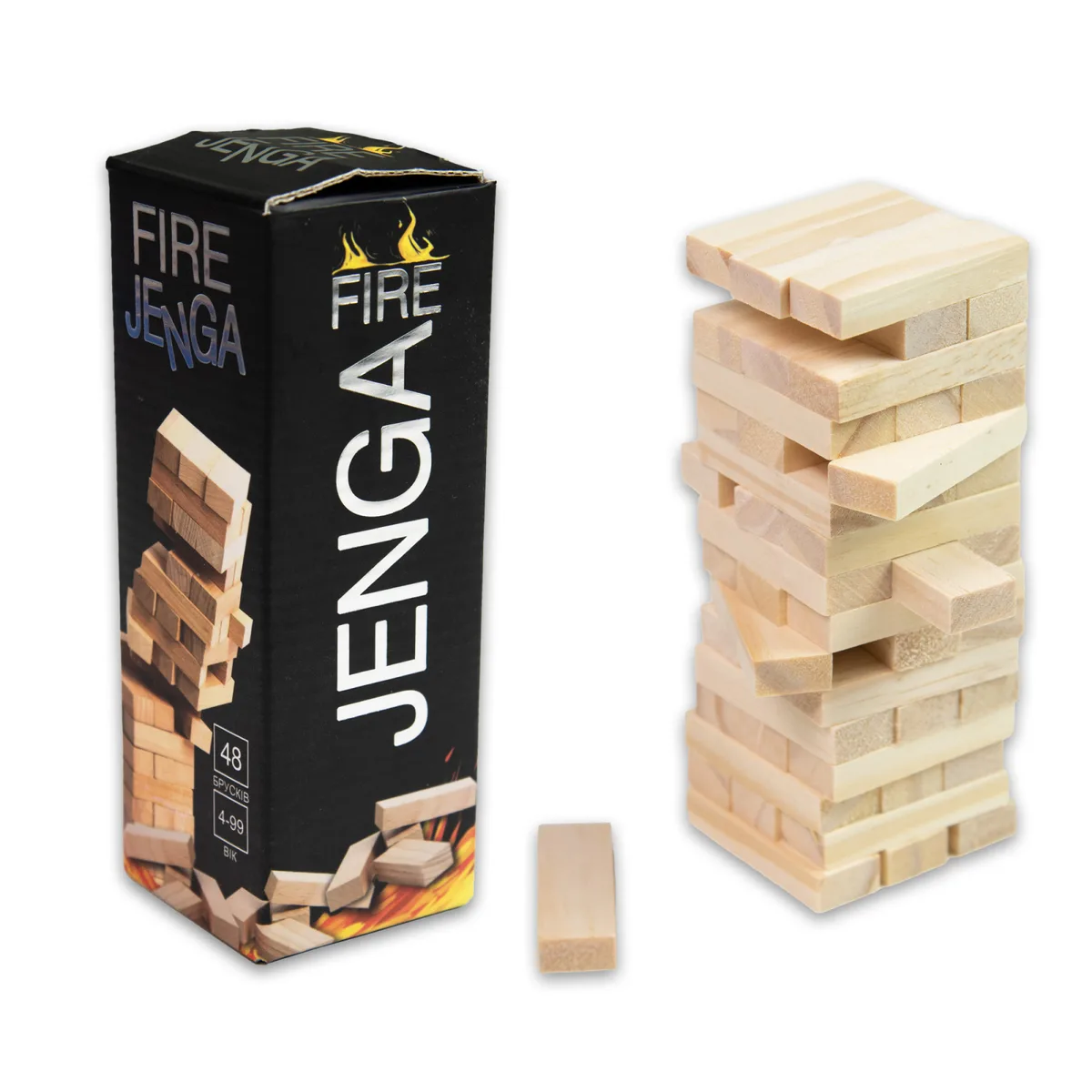 Настільна гра Дженга Fire Jenga 48 брусків для дітей та дорослих 5,5х5,5х15,5 см дерево