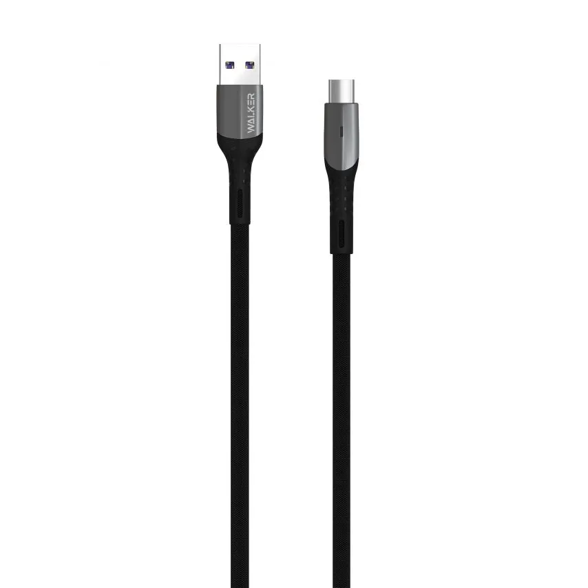 Кабель USB Type-C WALKER тканинний 1м чорний 3,1А Quick Charge