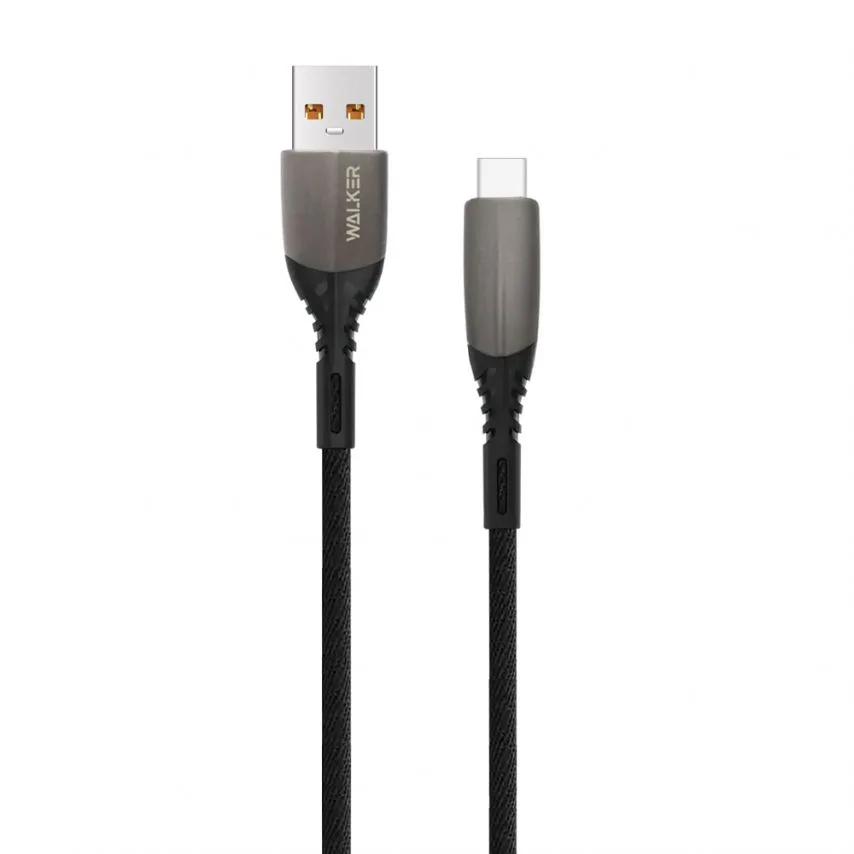 Кабель USB Type-C WALKER тканинний 1м чорний 3,1А Quick Charge