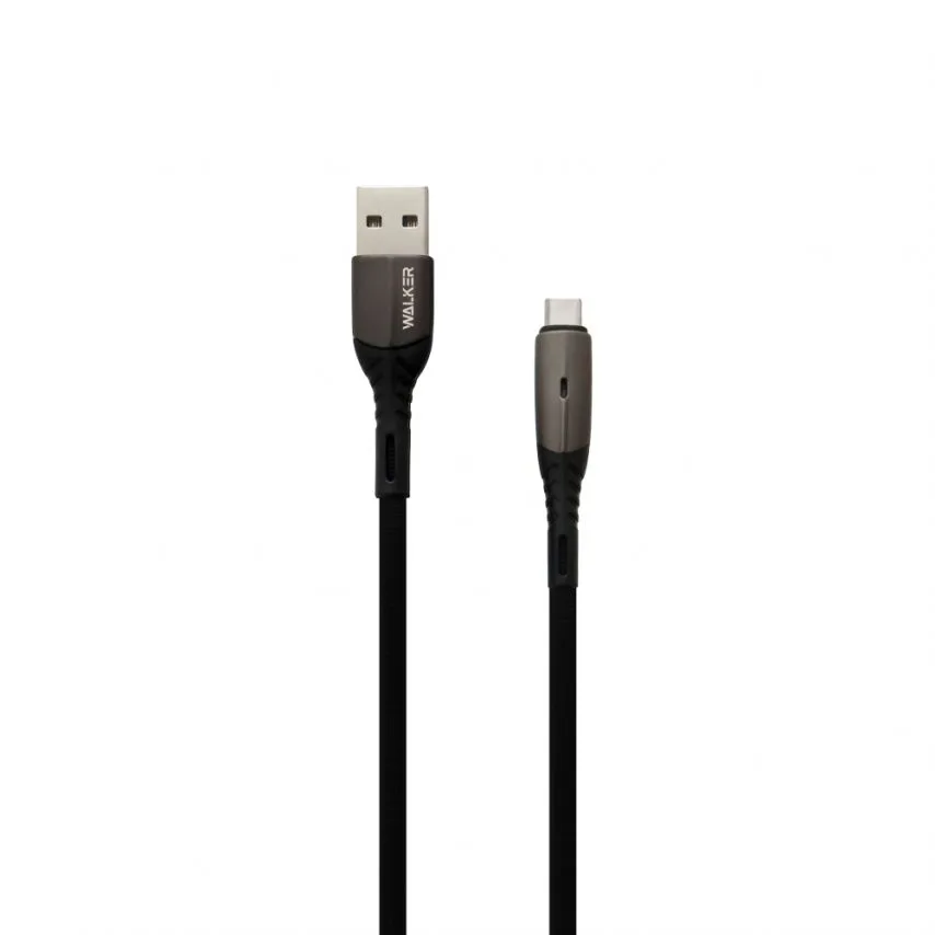 Кабель USB Type-C WALKER тканинний 1м чорний 3,1А Quick Charge