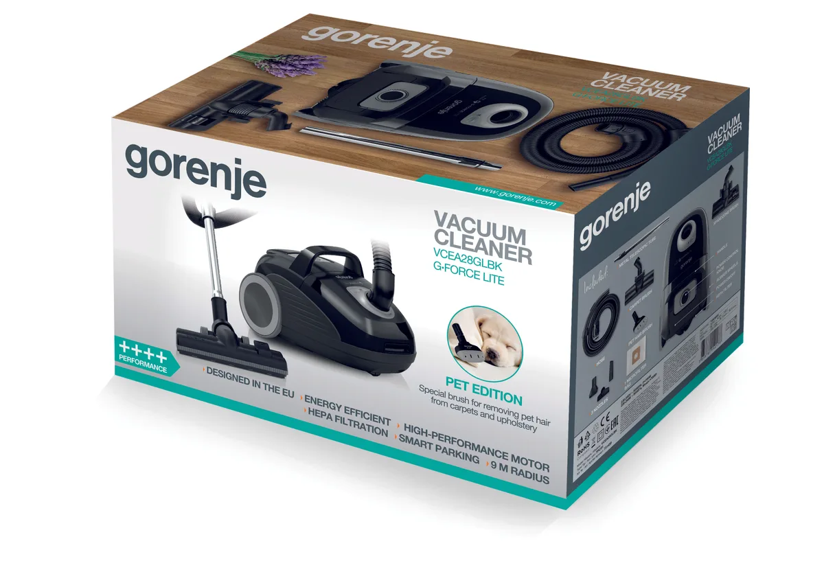 Пилосос Gorenje з мішком, потужність 700Вт, об'єм 3л, фільтр HEPA, щітка Xpand Zone, телескопічна трубка, чорного кольору.