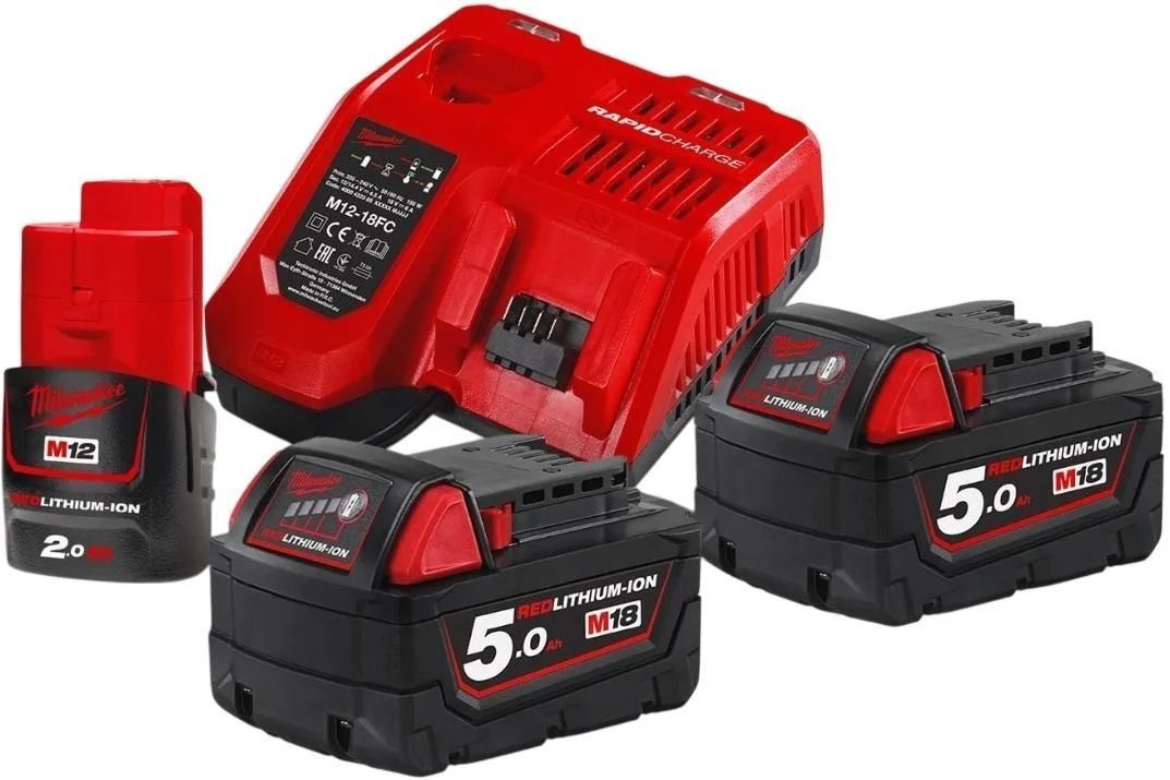 Комплект батареї та зарядного пристрою Milwaukee NRG-502 12В 1х2А·год Redlithium M12 18В 2х5А·год Redlithium.