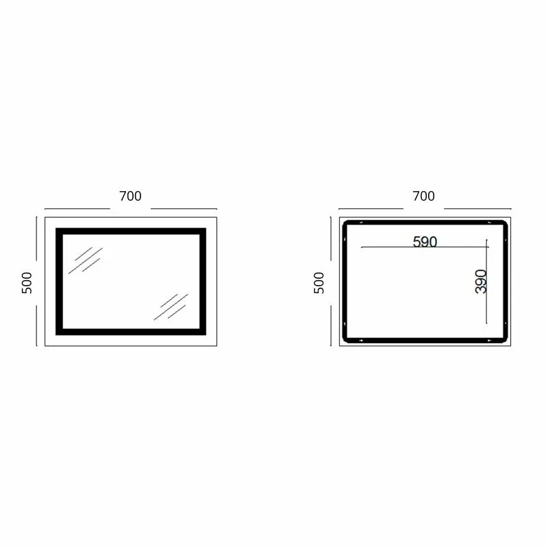 Дзеркало Lidz Kubis KU1 з LED підсвічуванням Touch антизапотіванням 700х500 мм алюміній/пластик