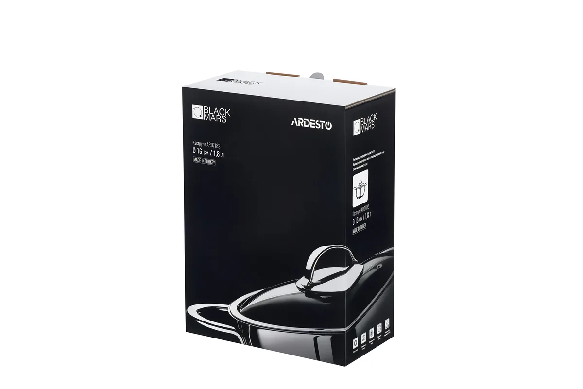 Каструля з прозорою кришкою ARDESTO Black Mars, 1.8 л, з нержавіючої сталі.