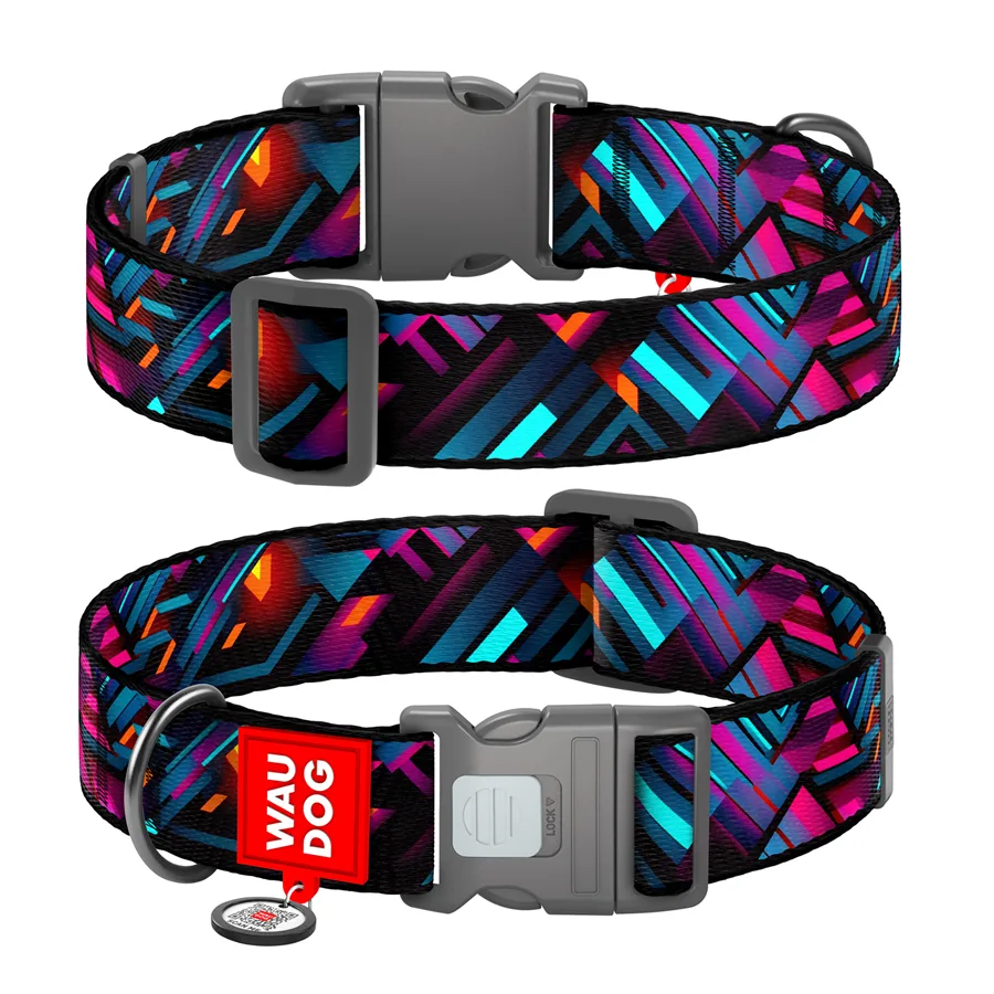 Нашийник WAUDOG Nylon XXL 35 мм з QR паспортом 46-70 см нейлоновий малюнок Нескінченні світи