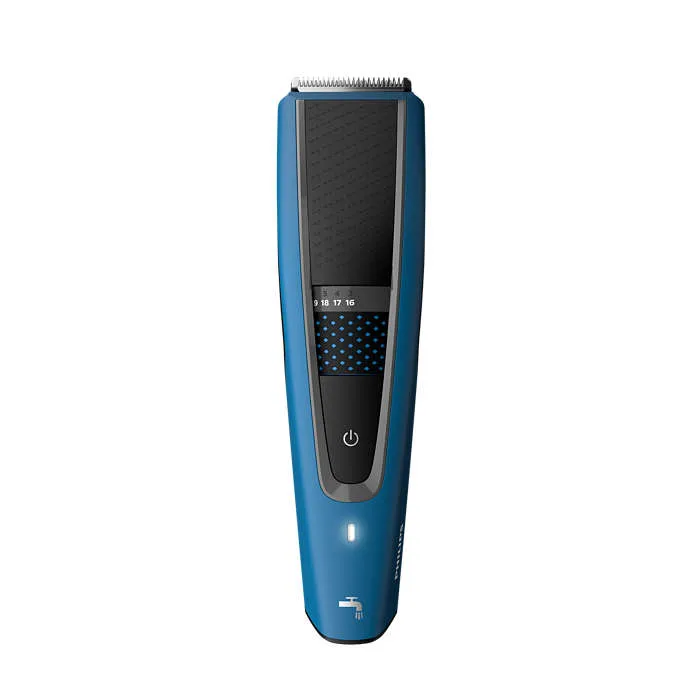 Машинка для стрижки волосся Philips Series 5000, бездротова, з роторним двигуном, 3 насадки, з нержавіючої сталі, чорний з синім.