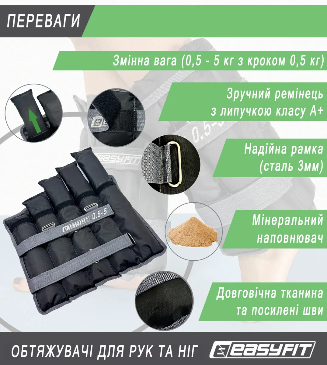 Утяжелители EasyFit оксфорд 0,5-5 кг чорні