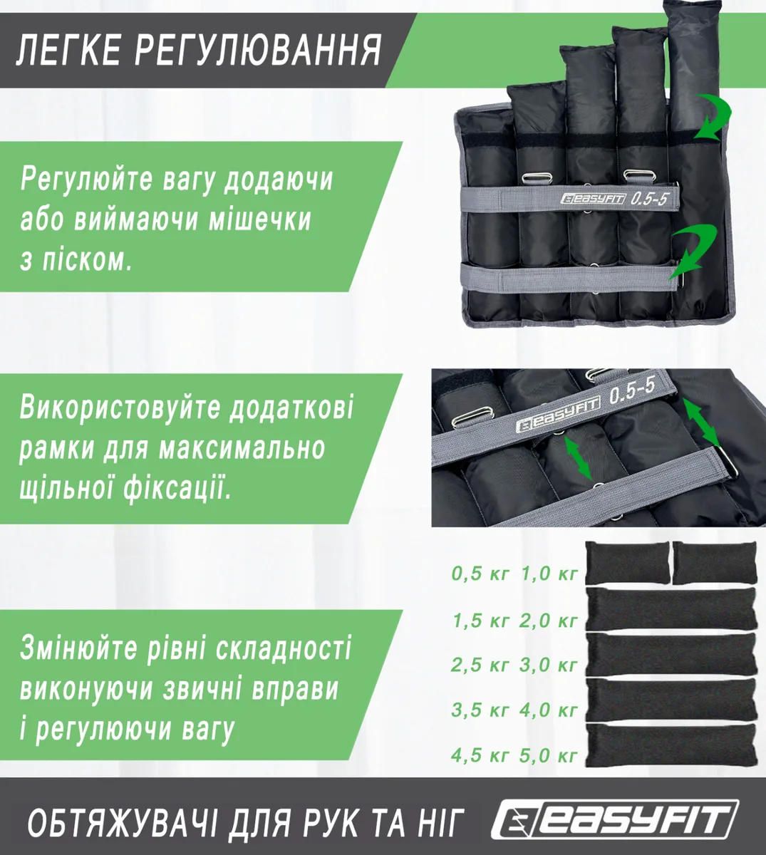Утяжелители EasyFit оксфорд 0,5-5 кг чорні
