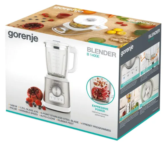 Стаціонарний блендер Gorenje 1400 Вт скло 1,75 л чорний