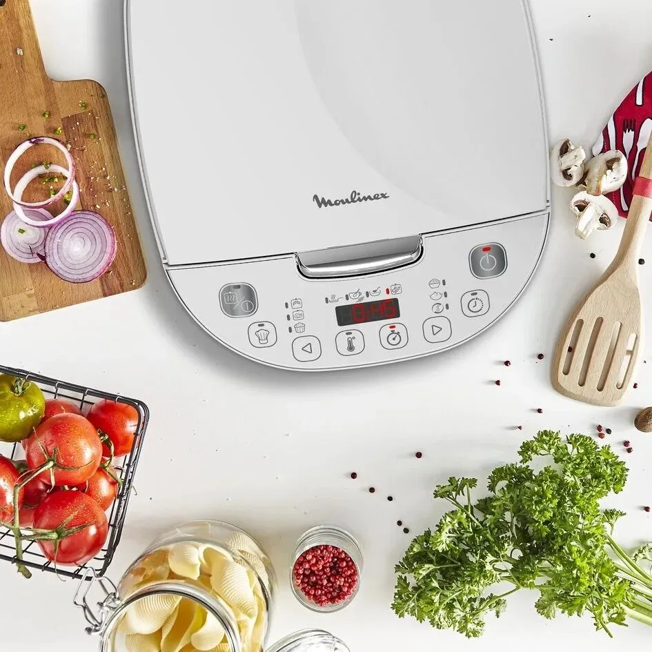 Мультиварка Moulinex SimplyCook Plus, 750 Вт, 4-літрова чаша, електронне управління, метал і пластик, білий колір.