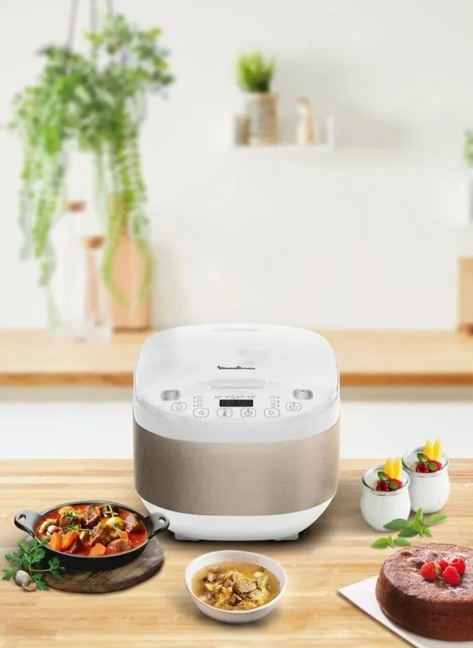 Мультиварка Moulinex SimplyCook Plus, 750 Вт, 4-літрова чаша, електронне управління, метал і пластик, білий колір.
