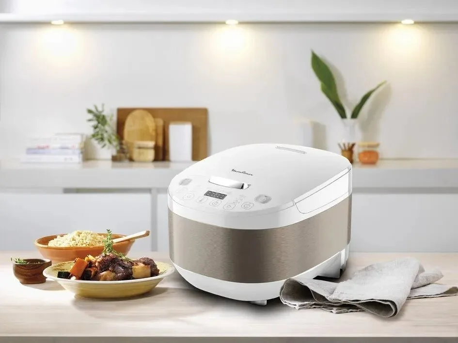 Мультиварка Moulinex SimplyCook Plus, 750 Вт, 4-літрова чаша, електронне управління, метал і пластик, білий колір.