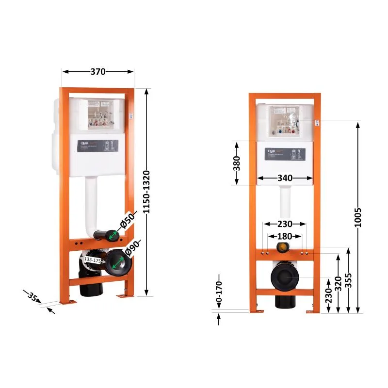 Інсталяція для унітаза звукоізоляційна Qtap Nest Uni 370х175х1320 мм метал/ABS пластик