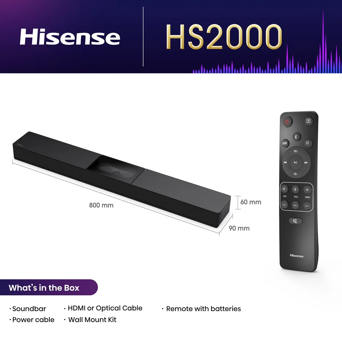Саундбар Hisense 2.1 240Вт 800х60х90 мм Чорний