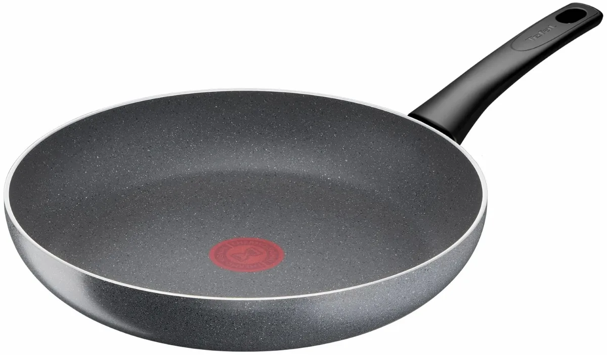 Сковорода Tefal Hard Stone, діаметр 28 см, з алюмінію, ручка з бакеліту, сірого кольору.