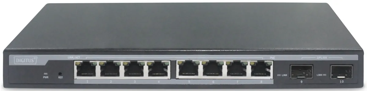 Комутатор DIGITUS 8 Port Gigabit PoE Switch + 2-port SFP, 86W PoE budget, L2 managed