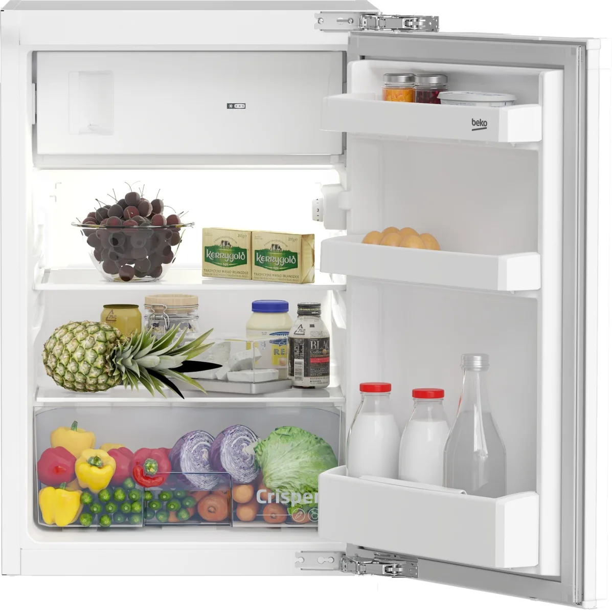 Вбудований холодильник Beko 86x55x55 см, об'єм холодильної камери 97 л, морозильна камера 13 л, 2 дверці, клас енергоефективності