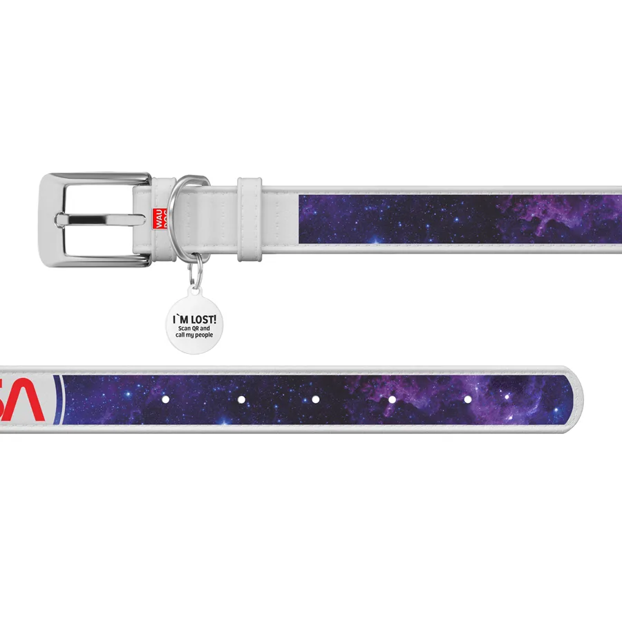 Нашийник WAUDOG NASA21 шкіряний 35 мм 46-59 см білий