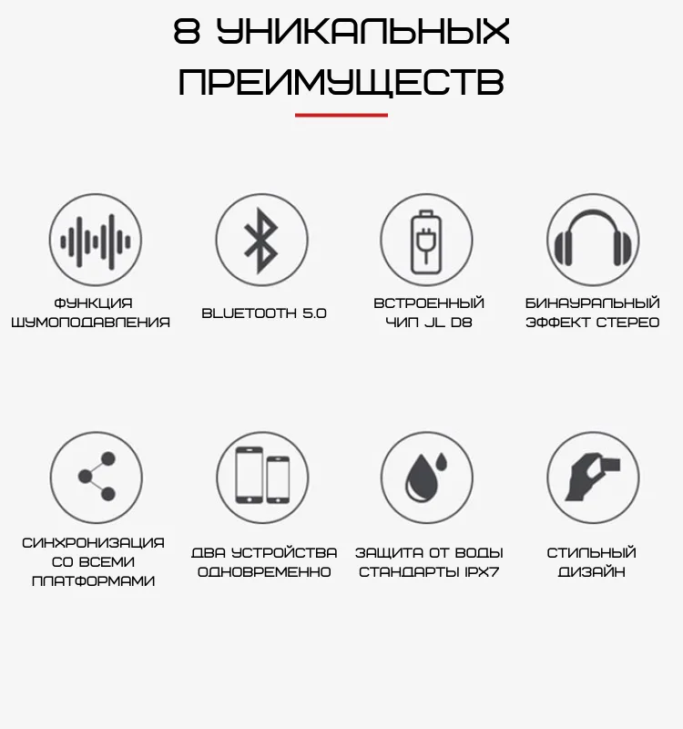 Беспроводные наушники Bluetooth Inpods 12 шумоподавление IPX7 4,1х0,4х1,35 см розовые