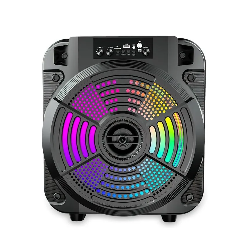 Портативна колонка 30W чорна Bluetooth 305 мм з підсвічуванням та функцією караоке
