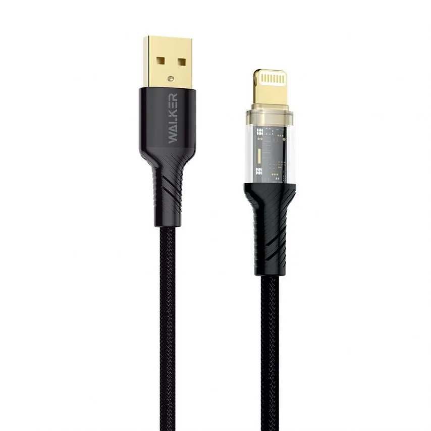 Кабель USB WALKER Lightning 1м тканинний чорний 3,3А Quick Charge 3.0