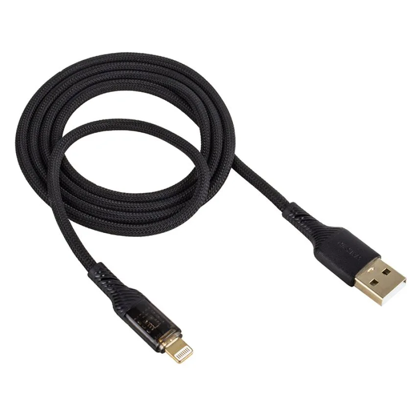 Кабель USB WALKER Lightning 1м тканевый черный 3,3А Quick Charge 3.0