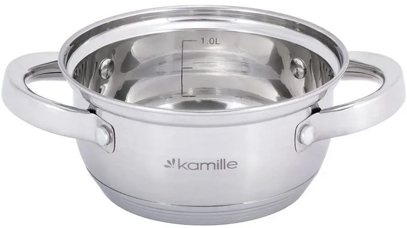 Кастрюля Kamille нержавеющая сталь 1 л низкая с крышкой стеклянной