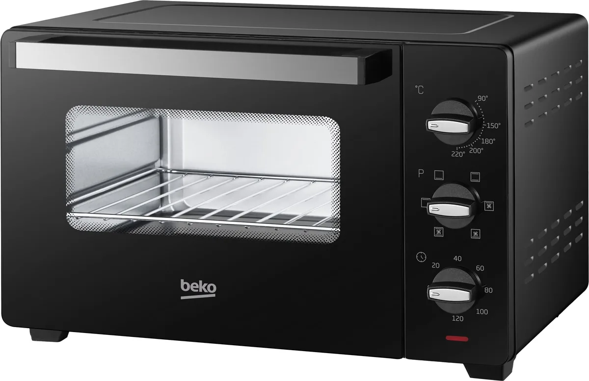 Електрична духовка Beko, 30 літрів, 1600 Вт, механічне управління, конвекційний режим, чорного кольору.