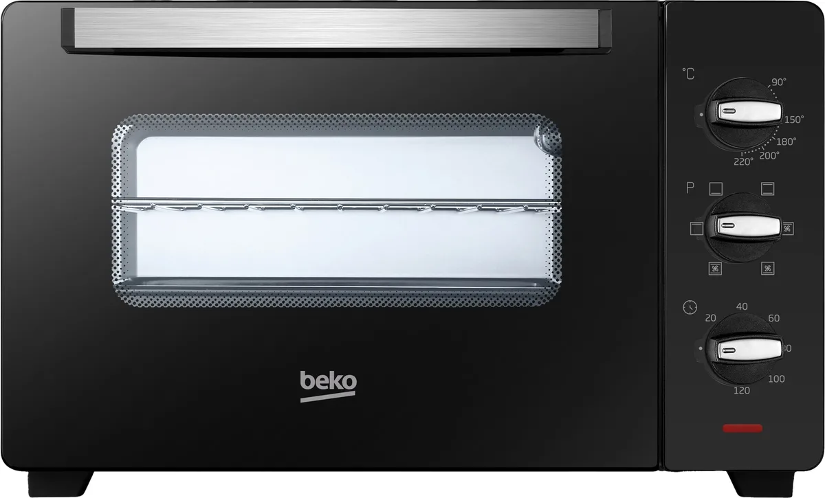 Електрична духовка Beko, 30 літрів, 1600 Вт, механічне управління, конвекційний режим, чорного кольору.