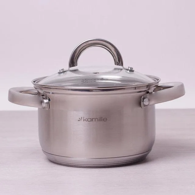 Каструля Kamille нержавіюча сталь 1,5 л 16 см матова зі скляною кришкою