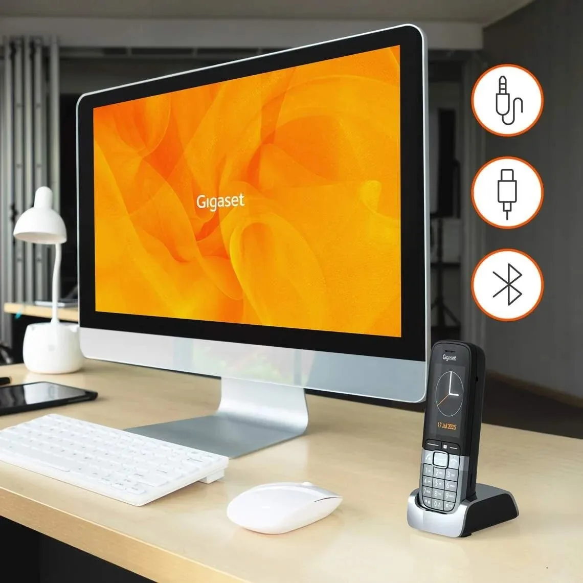 IP-DECT трубка Gigaset SL850H PRO, USB Type-C, 1x3.5 мм разъем для гарнитуры, DECT, BT 5.1, 2.4" цветной дисплей, IP20.
