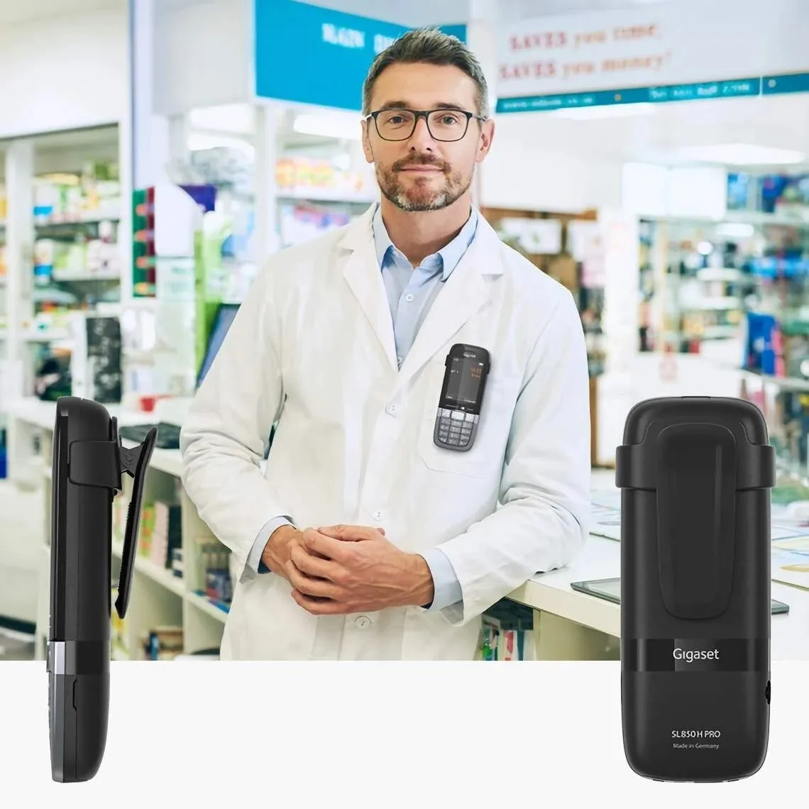 IP-DECT трубка Gigaset SL850H PRO, USB Type-C, 1x3.5 мм разъем для гарнитуры, DECT, BT 5.1, 2.4" цветной дисплей, IP20.