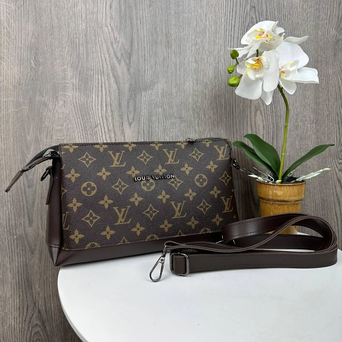 Женская мини-сумочка-клатч квадратная 29x15x10 см экокожа коричневая