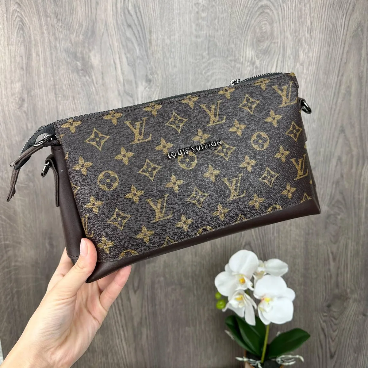 Женская мини-сумочка-клатч квадратная 29x15x10 см экокожа коричневая