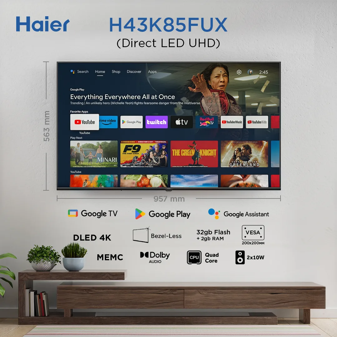 LED-телевізор Haier 43 дюйми чорний 4K Smart TV