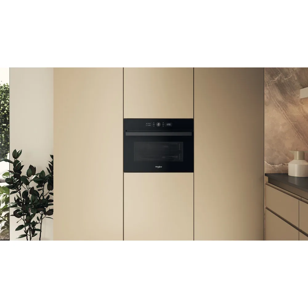 Електрична компактна духова шафа Whirlpool, 40л, з дисплеєм, конвекцією та функцією мікрохвиль, чорного кольору.