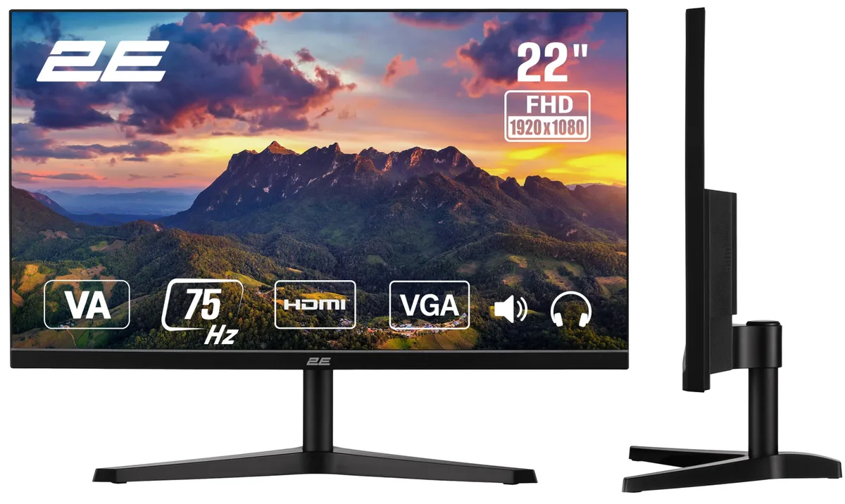 Монітор 2E 21.5" A2222B D-Sub, HDMI, MM, VA, 75Hz