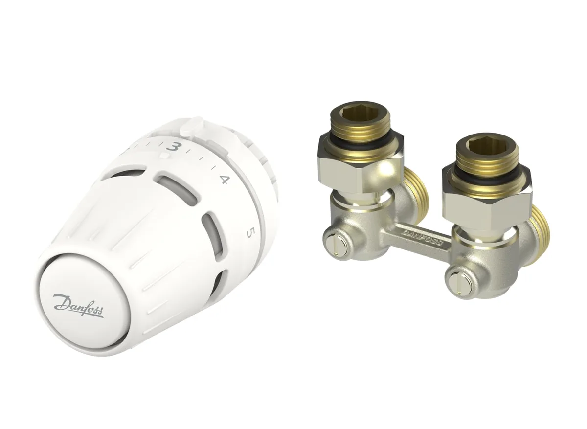 Комплект термостатичний Danfoss Regus RA + RLV-KB, H-подібний, нижнє підкл, 1/2", кутовий
