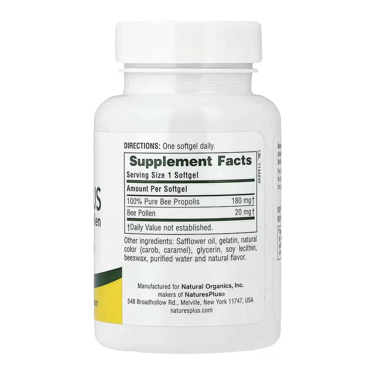 Nature's Plus Propolplus Прополіс з бджолиним пилком 60 м'яких капсул Без глютену