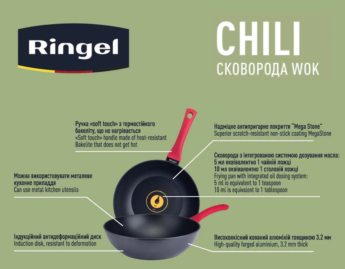 Сковорода WOK RINGEL кований алюміній 28 см червона