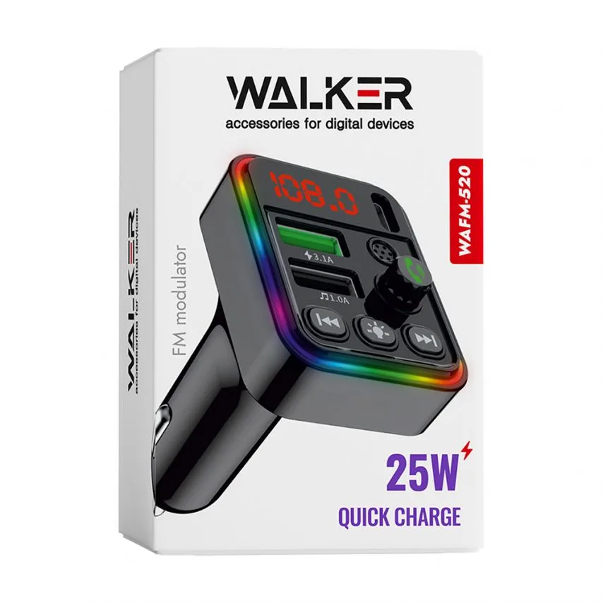 FM-трансмиттер WALKER Bluetooth 5.3 3 порта 50х39х81 мм черный