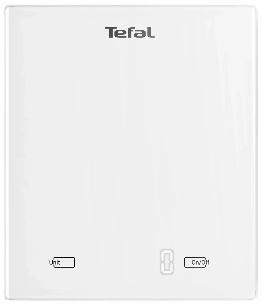 Кухонні ваги Tefal Essential, 5 кг, з батарейками AAAx2, скляна поверхня, білий колір.