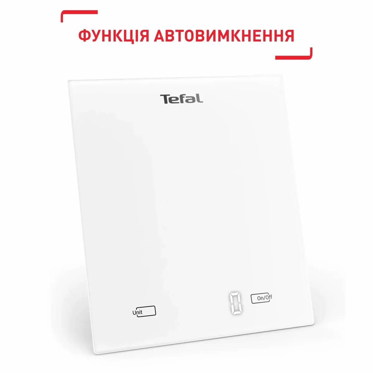 Кухонні ваги Tefal Essential, 5 кг, з батарейками AAAx2, скляна поверхня, білий колір.