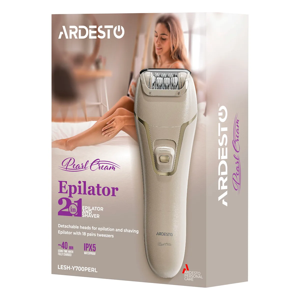 Епілятор ARDESTO 2в1 Pearl Cream LESH-Y700PERL, акумуляторний, пінцетний, з 2 насадками, для сухого епіляції, бежевого кольору.